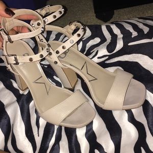 Gianni Bini Beige Studded Strapped Heels